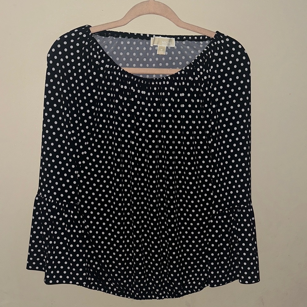 Michael Kors‎ Polka Dot Black White Bell Sleeve Career Top | Medium